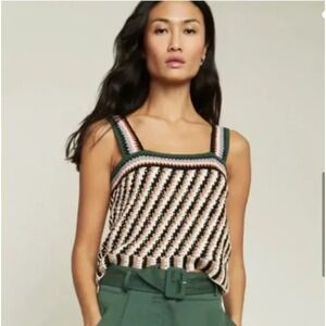 Veronica Beard  Livina Crochet Top Boho Striped Knit Bohemian Festival, Size XL‎